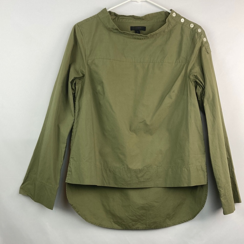 J. Crew army green hi low blouse long sleeve 2